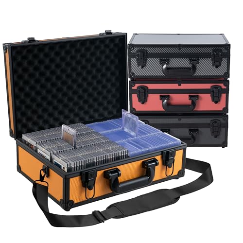Toploader Storage Box for 3x4 35pt Rigid Cards, Top Loader Cards – Holds 600+ Top Loaders - Aluminum Alloy Trading Card Case, Sports Card Storage Box with Lock (Large Orange) - color: Orange, size: L-for Toploaders