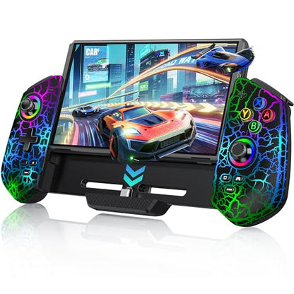 Switch Controller with Hall Joystick for Nintendo Switch/OLED, Wired Switch Pro Remote Controller with Turbo/4 Game Slot/Dual Motor,Handheld Joypad Replacement for Nintendo Switch Controller - color: Black Crack