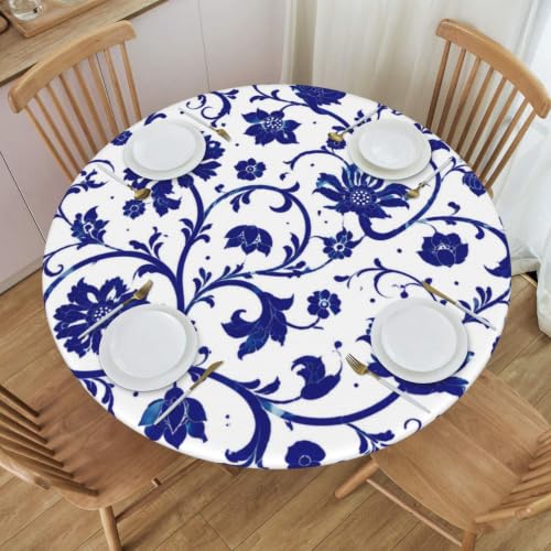 Blue and White Porcelain Tablecloth Round Elastic Fitted Table Cover Washable Elastic Edge Tablecloths for Kitchen Dining Party Fitted Table 40-44 inch - color: Black3, size: 40" (Round)
