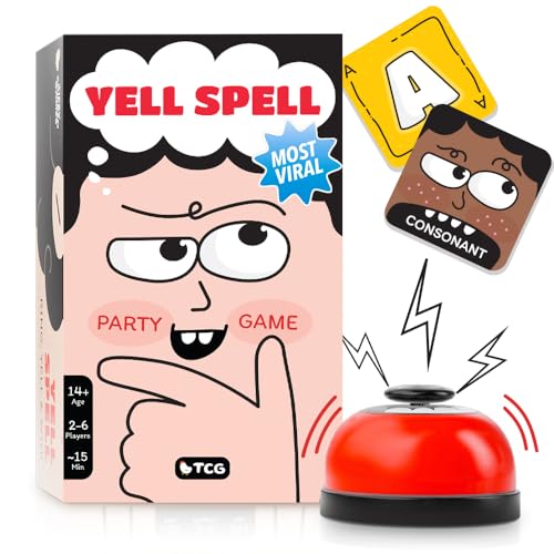 Yell Spell Word Game, Race to Ring The Bell in Fast Competitive Letter game with engaging wordplay. Card Games for Game Nights, Easy to learn Teen Party Games & Adults Board games for 2 - 6 Players