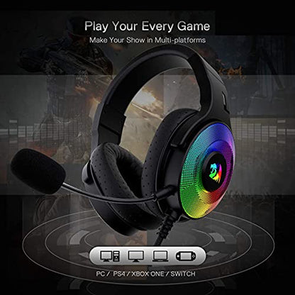 Redragon H350 RGB Wired Gaming Headset, Dynamic RGB Backlight - Stereo Surround-Sound - 50MM Drivers - Detachable Microphone, Over-Ear Headphones Works for PC/PS4/XBOX One/NS - color: Black