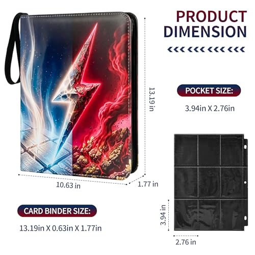 Trading Card Binder 9 Pocket, 900 Pocket Card Holder with 50 Removable Sleeves,PU Waterproof Card Book 3-Ring Zipper Collectible Card Album for Adult Gift (Red-1) - color: Red-1, size: 9 Pocket, 900 Cards