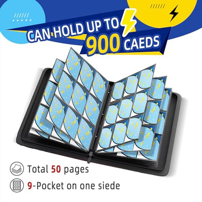 Trading Card Binder 9 Pocket,900 Pocket Card Collection Binder with 50 Removable Sleeves,PU Waterproof Top Card Book,3-Ring Zipper Collectible Trading Card Album for MTG/TCG/Card Holder Gift(Blue) - color: Blue, size: Large