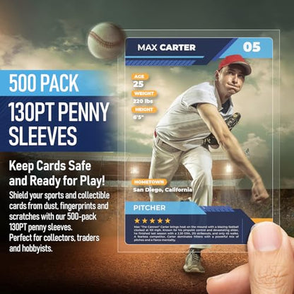 Premium Penny Sleeves for Trading Cards | Soft Trading Card Sleeves for Baseball Cards, Ultra Clear Plastic Pro Sports Card Sleeve, Football, MTG Collector Sleeve (Standard + Thick Options Available) - style: 130PT - 500 Count