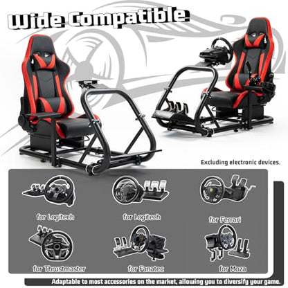 Dardoo Racing Simulator Cockpit with Red Seat Fit for Logitech G29 G920, for Thrustmaster T300RS TX, for Fanatec, for PC, Adjustable Driving Gaming Frame,Not Included Shifter,Steering Wheel & Pedals