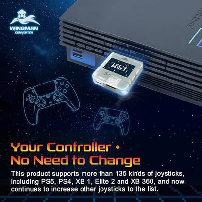 Brook Wingman PS2 Transparent White Converter - Special Retro Consoles Converter for XB Series X|S, One, 360, Elite 1&2 and PS5/PS4/PS3, NS Pro Controller on PS2/ PS1/ PS Classic Consoles - color: Transparent White