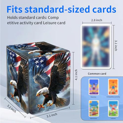 for MTG Deck Box, Commander Deck Case Fits 100 Double Sleeved Cards, PU Leather Storage Box, Compatible with Magic/TCG/PTCG/EDH/Sport Cards,American flag Eagle - color: American flag Eagle