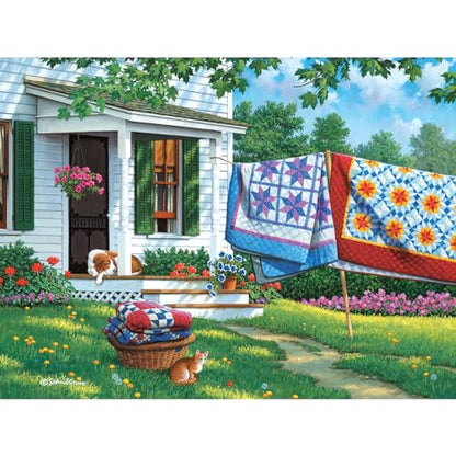 Bits and Pieces - 300 Piece Jigsaw Puzzle for Adults - 18" x 24" - Calico Country - 300 pc Large Piece Quilts Dog and Cat Jigsaw by John Sloane - size: 300 Piece Puzzle