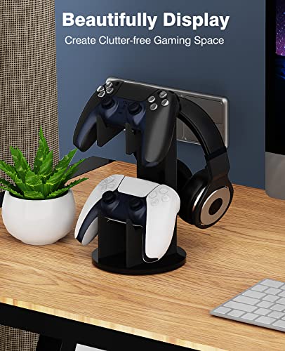 MoKo Universal Game Controller & Headset Stand, 2-in-1 Holder Acrylic | Premium acrylic, crystal clear. 2-in-1 for controller and headset. Non-slip base. Fits Switch, PS5, PS4, Xbox. - color: Black