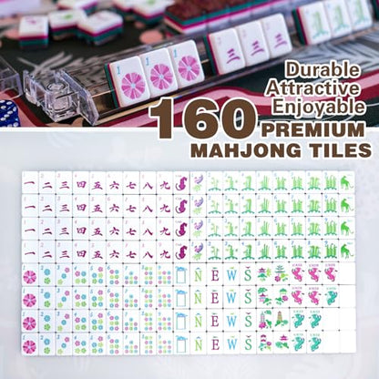 American Mahjong Game Set, Portable Carrying Bag,Acrylic 160 Tiles,Western Mahjong Tiles Set,Complete Ma Jong Set (Amber) - color: Amber