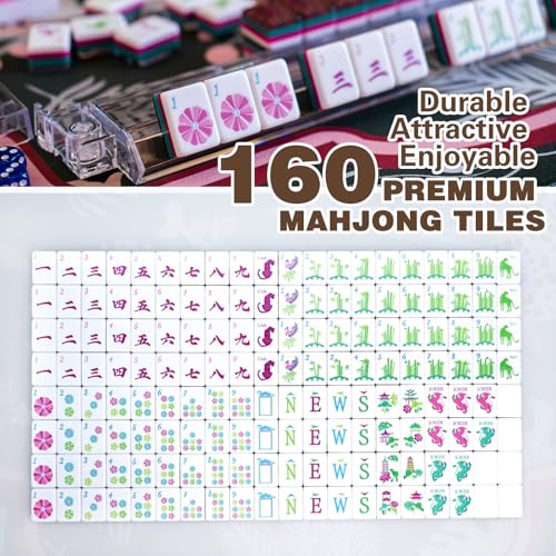 American Mahjong Game Set, Portable Carrying Bag,Acrylic 160 Tiles,Western Mahjong Tiles Set,Complete Ma Jong Set (Amber) - color: Amber