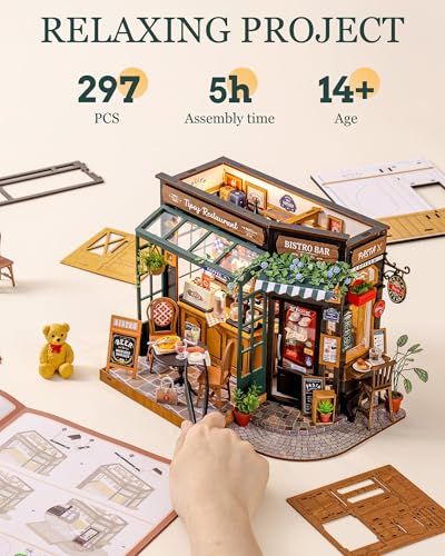 Rolife DIY Miniature House Kit 1:18 Coffe&Bar Dollhouse Diorama Model, Build Mini House Building Kit with LED Light Hobby Crafts for Adults Gift for Him Her (Tipsy Restaurant)