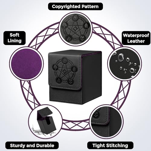 Card Deck Box with 2 Dividers, MTG Commander Deck Box Holds 100+ Double-Sleeved Cards, Leather Magnetic Deck Case Compatible with Magic TCG CCG Cards, Black - color: 2. Black 05, size: 100 Double-sleeved Cards Vertical