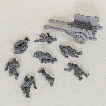AUSPDICE Corpses Set, Unpainted DND Miniatures, Tabletop RPG Props-AS685 | 28mm Scale Fantasy Corpse Miniatures with Wooden Cart for Dungeons and Dragons, TTRPG Role Playing Accessory for DMS