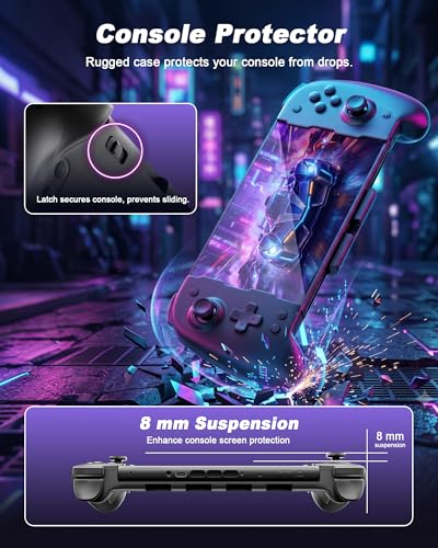 Puiseno Wireless Controllers for Switch, Compatible with Nintendo Switch/Switch OLED, One-Piece Handheld Controller Replacement for Switch Pro Controller with 6-Axis Gyro/Hall Effect Joysticks/8 Lights Color/Turbo/Macro/Dual Vibration/1000mAh Battery/4 Ga