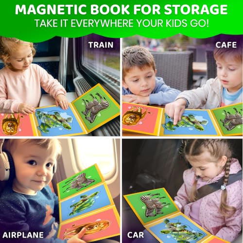 QUOKKA Step Up Magnetic Puzzles for Toddlers 1-3, Wild Animals Puzzle Set in One Book, Travel Games for Kids 3-5, Screen Free Toy for Toddlers and Preschoolers - color: Safari2