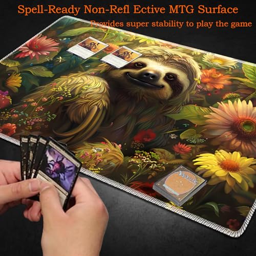 for MTG Playmat Non-Slip Rubber Play Mat with Storage Bag Combination, Ideal for Card Game Lovers TCG Play Mat, Flower Sloth - color: Flower Sloth