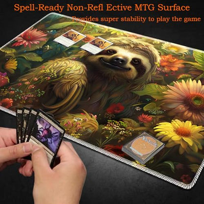 for MTG Playmat Non-Slip Rubber Play Mat with Storage Bag Combination, Ideal for Card Game Lovers TCG Play Mat, Flower Sloth - color: Flower Sloth