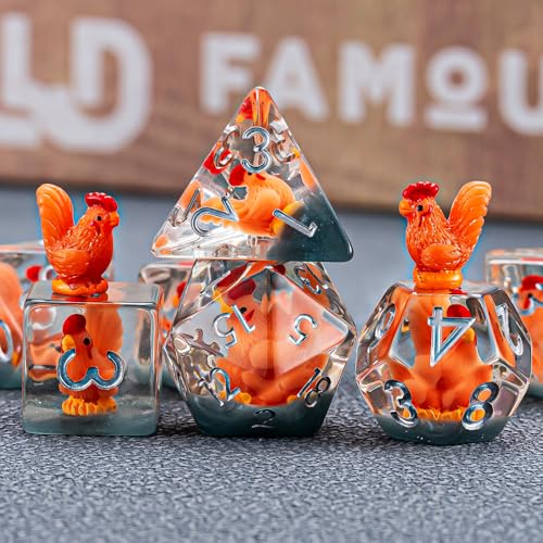 DND Resin Chick Dice Set, D&D Polyhedral Dice for Dungeons and Dragons RPG, MTG Role Playing Games D and D Dice 7pc D20 D12 D10 D8 D6 D4 for Ages 15 and Up - color: Chick