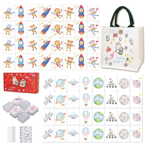65 Pcs Vita Mahjong Tile Set, Portable Travel Mahjong Game with Handbag, 1.5-Inch Jumbo Premium Acrylic Tiles for Solo or 2 Players, Screen-Free Board Game for Picnic & Party - color: Astronaut Starry Sky