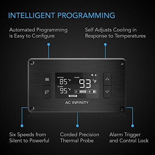 AC Infinity AIRPLATE T8, Quiet Cooling Dual-Fan System 6" with Thermostat Control, for Home Theater AV Cabinets - size: 6-Inch - Black Dual