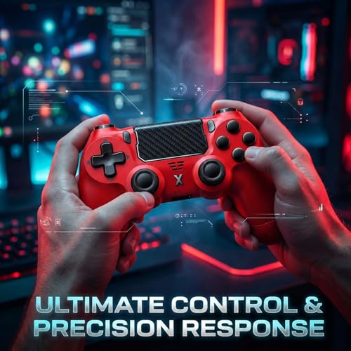 BJXOZ Wireless Controller for PS4 Controller, Gamepad with Dual Vibration | 1000mAh, Six-axis Gyroscope Sensor, USB-C Port, Speaker, 3.5mm Headphone Jack, Touchpad, Compatible with PS4/Slim/Pro/PC - color: Red