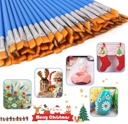 UPINS 30 Pcs Flat Paint Brushes, Small Brush Bulk for Detail Painting | Nylon Bristles Plastic Short Handle, Art Crafts School Projects, Flat Detail Painting, Crafts Face Painting - style: Flat Paint Brushes