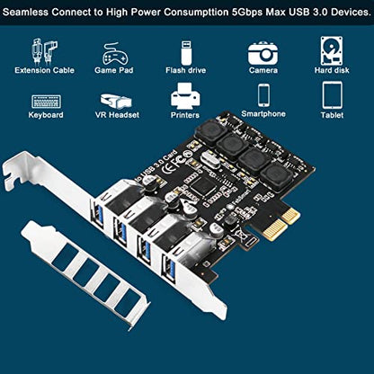 PCIE 4-Ports Superspeed 5Gbps USB 3.0 Expansion Card for Windows 11, 10, 8.x, 7, Vista, XP Desktop PCs, Built in FebSmart Self-Powered Technology, No Need Additional Power Supply (FS-U4L-Pro)