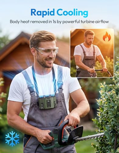 Portable Waist Fan with 3 Turbo Fans, 12000mAh Rechargeable Wearable Belt Fan, Shirt Fan Strong Airflow Fast Cooling, Hands Free Clip Fan for Outdoor Jobsite Construction Farm, Green - color: Green