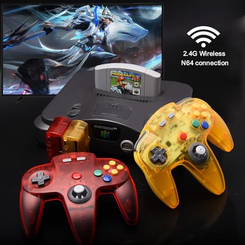 KIWITATA Retro N64 Wireless Controller, 2.4GHz Wireless Joystick Game Controller for Original N64 Video Console Clear Yellow - color: Clear yellow