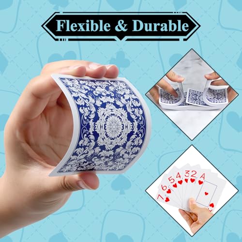 Plastic Playing Cards Waterproof Cards Poker Card 2 Pack Playing Card Large Print for Adults Seniors, Deck of Card Set Poker Cards for Beach Trip Pool Party Games (Blue) - color: Blue