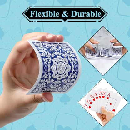 Plastic Playing Cards Waterproof Cards Poker Card 2 Pack Playing Card Large Print for Adults Seniors, Deck of Card Set Poker Cards for Beach Trip Pool Party Games (Blue) - color: Blue
