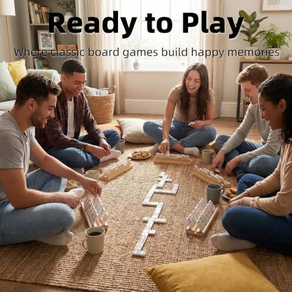 Mexican Train Dominoes Double 12, 91 Dot Tiles, 8 Racks & Hub | Colorful Dot Tiles, Wooden Racks, Center Hub, Portable Case, Great for Family Game Nights & Party Games - style: Double 12 Dot + 8 Racks