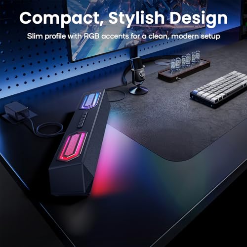 Deeyaple Computer Speakers, 40W PC Speakers for Desktop Monitor with Bluetooth 5.3 & USB Audio, HiFi Stereo Gaming Soundbar with Custom EQ Software, Dynamic RGB Lighting for Laptop, PS4, PS5, Black.