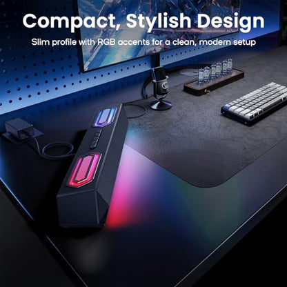 Deeyaple Computer Speakers, 40W PC Speakers for Desktop Monitor with Bluetooth 5.3 & USB Audio, HiFi Stereo Gaming Soundbar with Custom EQ Software, Dynamic RGB Lighting for Laptop, PS4, PS5, Black.