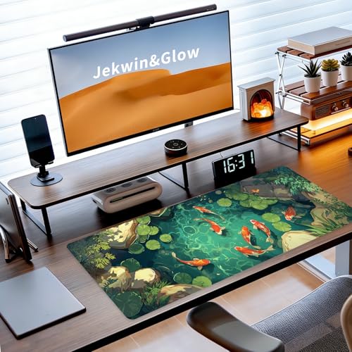 Large Gaming Mouse Pad, Desk Mat, XL Extended Big Mousepad with Non-Slip Rubber Base Stitched Edges, Computer Keyboard Mat for Office Home, 31.5x11.8in, Japanese Koi Fish Pond - color: Koi Fish
