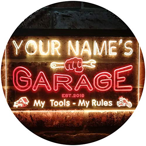 ADVPRO Personalized Your Name Est Year Theme Garage Man Cave Decor Dual Color LED Neon Sign Red & Yellow 12" x 8.5" st6s32-pp1-tm-ry - color: Red & Yellow, size: 12" x 8.5"