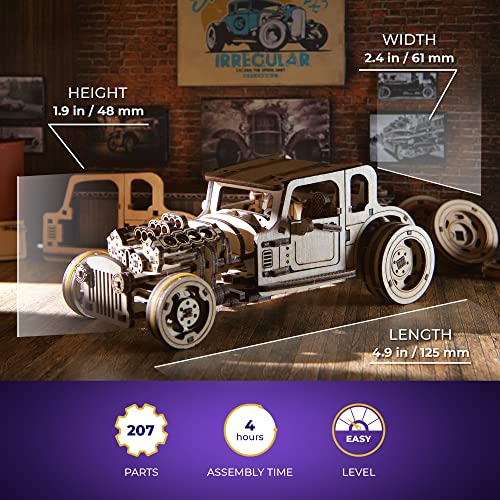 UGEARS 3D Car Model Puzzle - Hot Rod Furious Mouse with Innovative Dual Engines - 3D Wooden Puzzles for Adults and All Family- Realistic Scaling Hot Rod Model Car Kits to Build - 3D Puzzle Model Kits - style: Hot Rod Furious Mouse