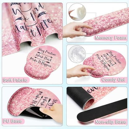 Desk Mat Set Keyboard and Mouse Pad with Wrist Rest Support | Ergonomic,Pain Relief, 4-in-1 Large Big Mousepad Computer Mats,Desk Pad Matt Mats for Desktop Home & Office - color: B-Glitter Pink