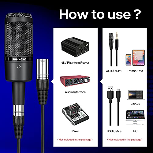 Condenser Microphone XLR,Professional Studio Recording Microphone for Computer PC,Cardioid Podcast Mic Kit with Boom Arm,Gaming Microphone for Streaming,ASMR,Singing,Voice Over,Vocal,YouTube,Zoom | 48V power required.XLR podcast mic for vocals, voiceovers