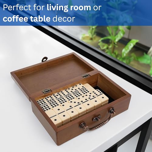 WE Games Double 9 Dominoes in Walnut Stained Wooden Treasure Box, Dominoes Set for Adults, Ivory Color Double Nine Domino, Classic Board Games, Tile Games - color: Walnut