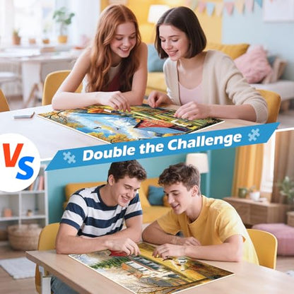 2 Pack 300 Pieces Puzzle for Adults,Autumn Puzzle Farm Jigsaw Puzzles 300 Pieces for Adults Kids Seniors Countryside Jigsaw Puzzle Premium Cardboard Puzzles for Tabletop Family Activity Gift - style: Farm Countryside
