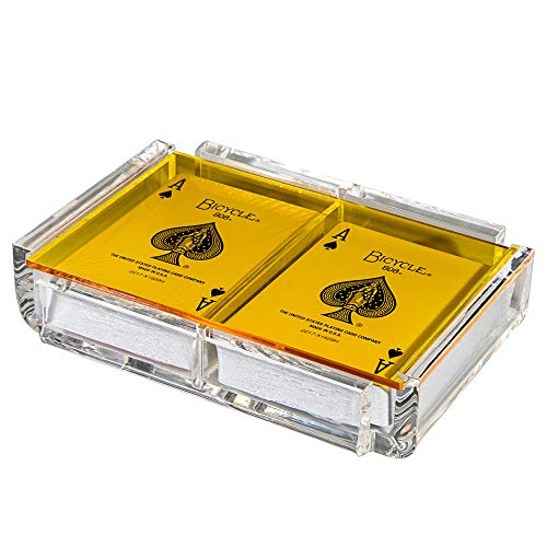 Modern Elegant Playing Card Deck Holder Tray with 2 Decks of Playing Cards in Unique Stylish Deluxe Acrylic Box with Color lid (Yellow) - color: Yellow