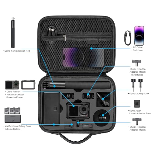 Tomat Action 5 Pro Carrying Case for DJI Osmo Action 5 Pro/Action 4 Camera Accessories Hard Shell Bag Travel Case Compatible with DJI Action 5 Pro/Action 4 Adventure