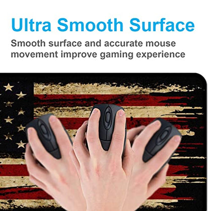 Retro American Flag XL Gaming Mouse Pad with Stitching Edge Laptop Desk Mat | Large Extended Mouse Pad; Full Desk Coverage; Waterproof Coating; Stable Anti-Slide Base For Gaming, Office, Study Daily Use - color: American Antique Flag