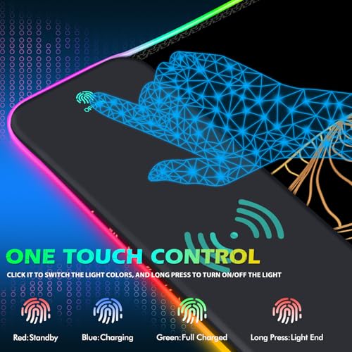 ToLuLu RGB Wireless Charging Gaming Mouse Pad, 7.5/10/15W 10 Light Modes LED Mouse Pad Computer Keyboard Mat Mousepad, 800x300x4MM Extended Large Desk Mat Desk Pad, Sun Shines Over Golden Mountain - color: Sun Shines Over Golden Mountain