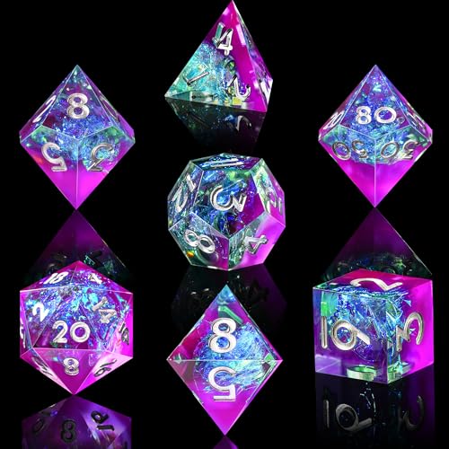 AUSTOR 7-Die DND Dice Set Handmade Sharp Edge Polyhedral Dice for Dungeons and Dragons RPG MTG Table Games（Violet & Blue） - color: Violet & Blue