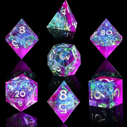 AUSTOR 7-Die DND Dice Set Handmade Sharp Edge Polyhedral Dice for Dungeons and Dragons RPG MTG Table Games（Violet & Blue） - color: Violet & Blue