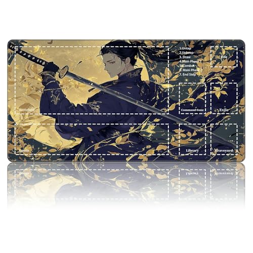 Classical-Style Hero TCG Playmat with Zones, Card Game Playmat for MTG with Battlefield Lands Graveyard Layout, Non-Slip Rubber Base & Stitched Edges & Smooth Surface Style Game Mat 24 x 14 Inch - color: Classical-style Hero, size: Zone 1