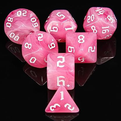7PCS Polyhedral DND Dice, D&D Dice Set Filled with Pink and White Swirls for Role Playing Dice Games as DND RPG MTG Table Games - color: Pink and White